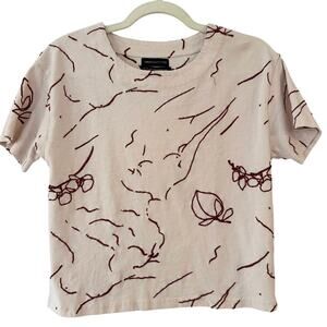 Urban Outfitters Lily of the Valley Shirt Womens XS Cream Embroidered Floral Tee